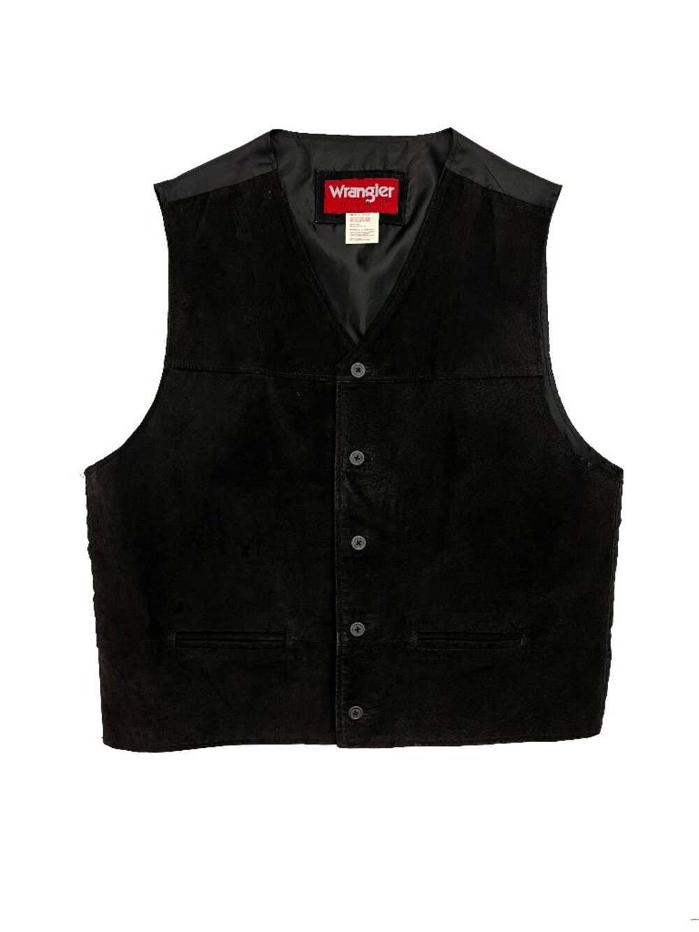Wrangler Hero Black Suede Leather Button Down Buckle Vest Mens L